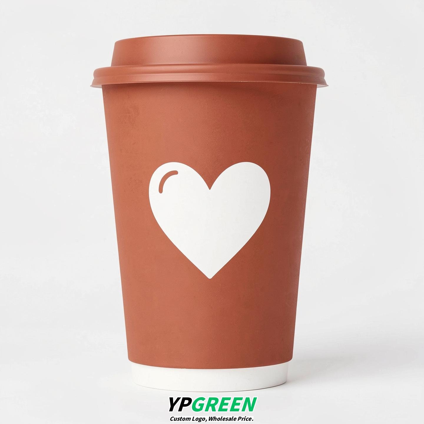 Terracotta Heart Paper Cups with Lids 8-24oz