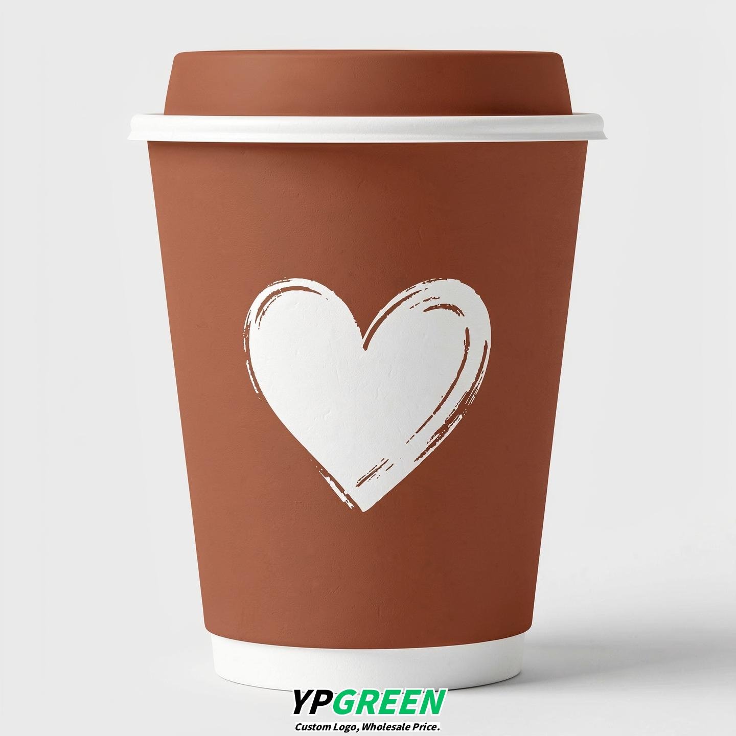 Terracotta Heart Paper Cups with Lids 8-24oz