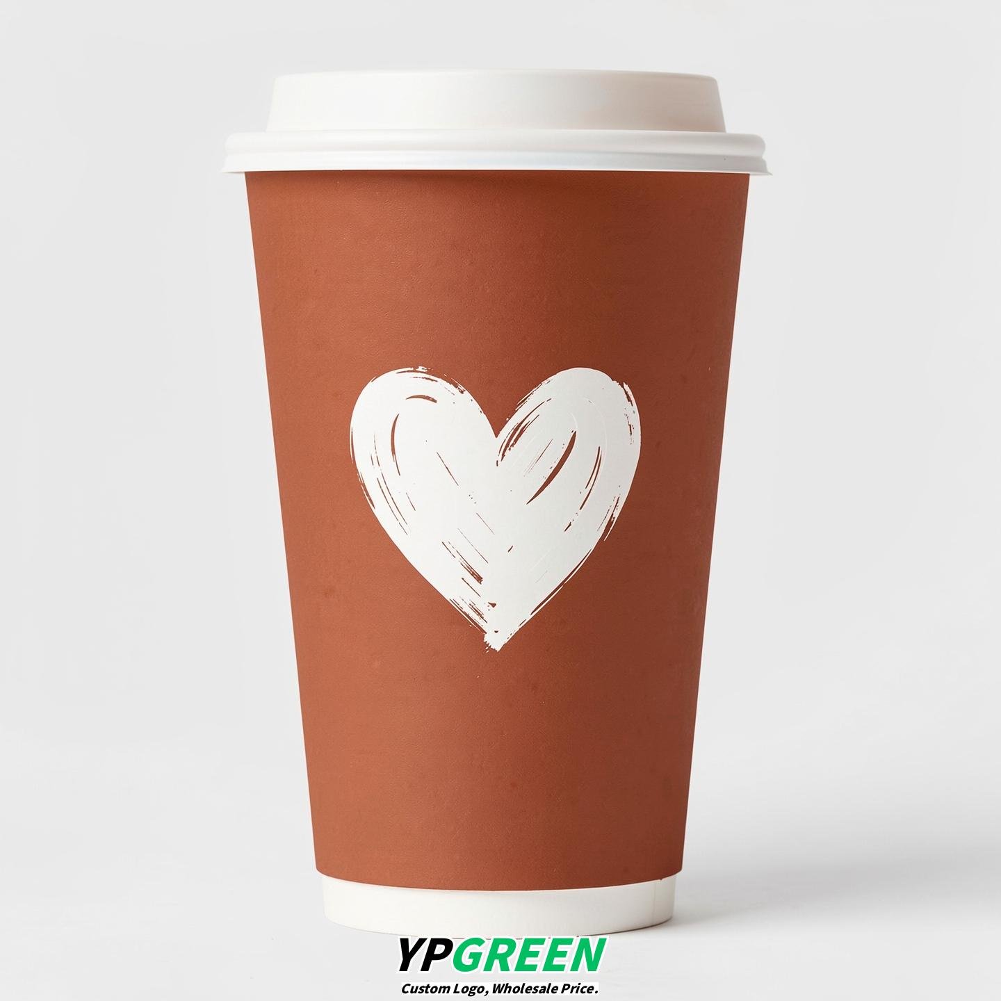 Terracotta Heart Paper Cups with Lids 8-24oz