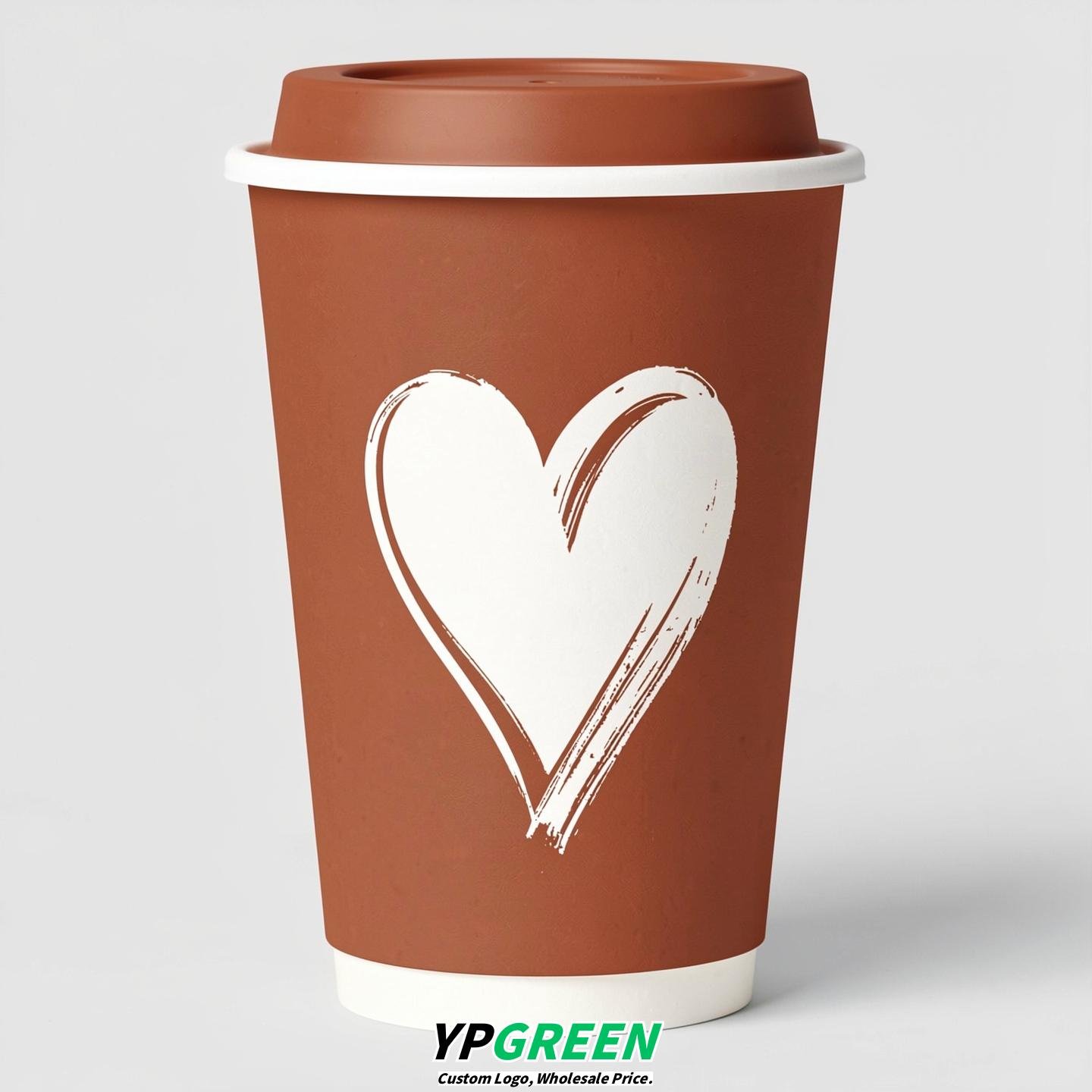 Terracotta Heart Paper Cups with Lids 8-24oz