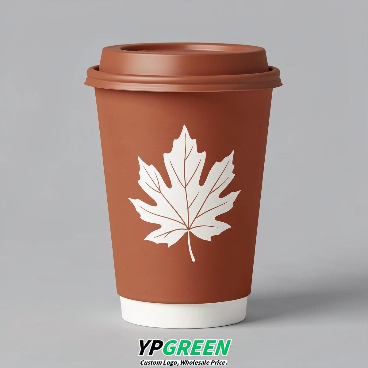 Terracotta Leaves Paper Cups with Lids 8-24oz