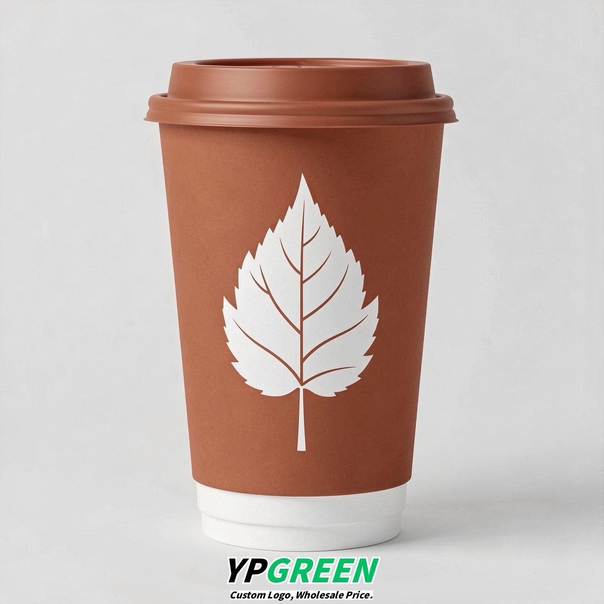 Terracotta Leaves Paper Cups with Lids 8-24oz