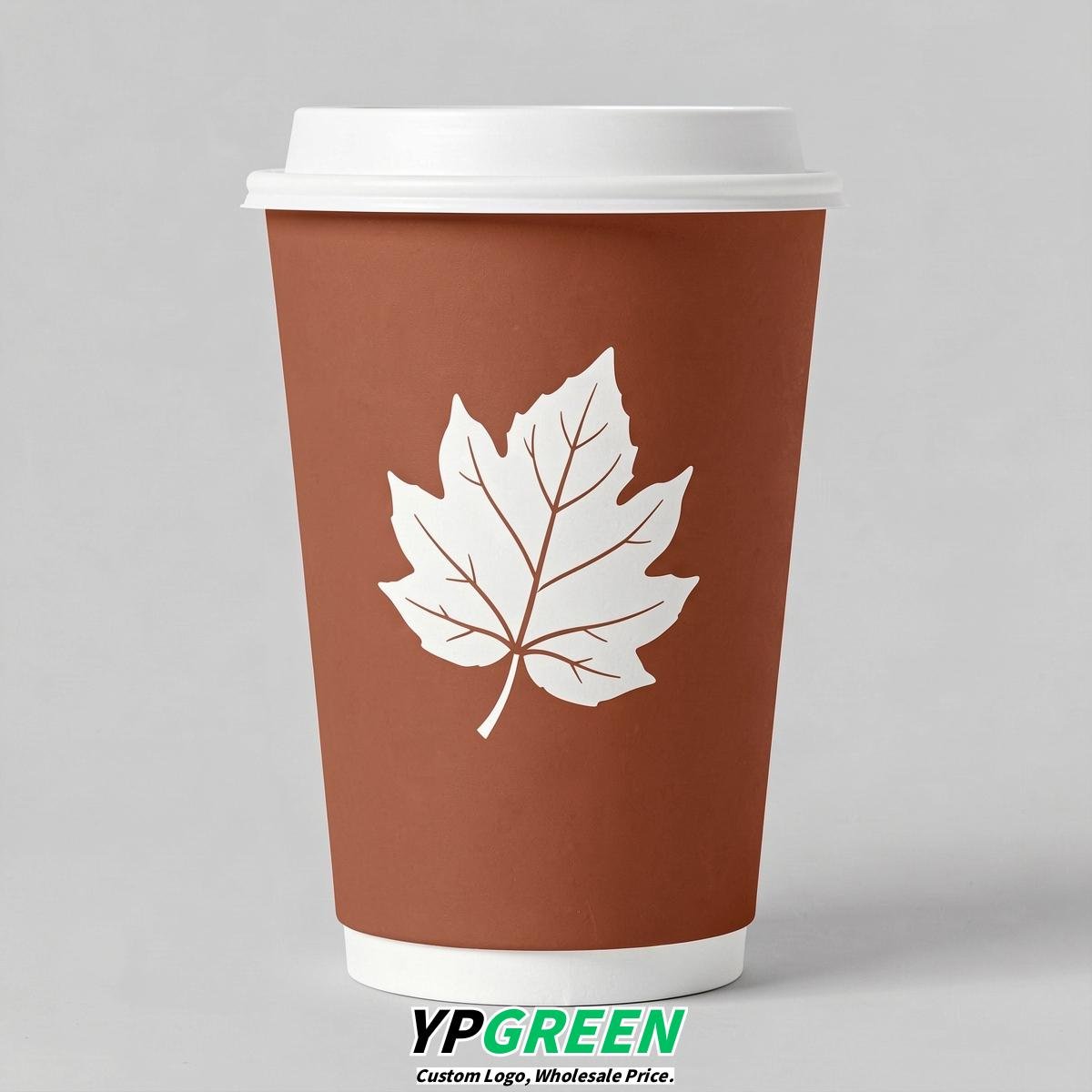 Terracotta Leaves Paper Cups with Lids 8-24oz