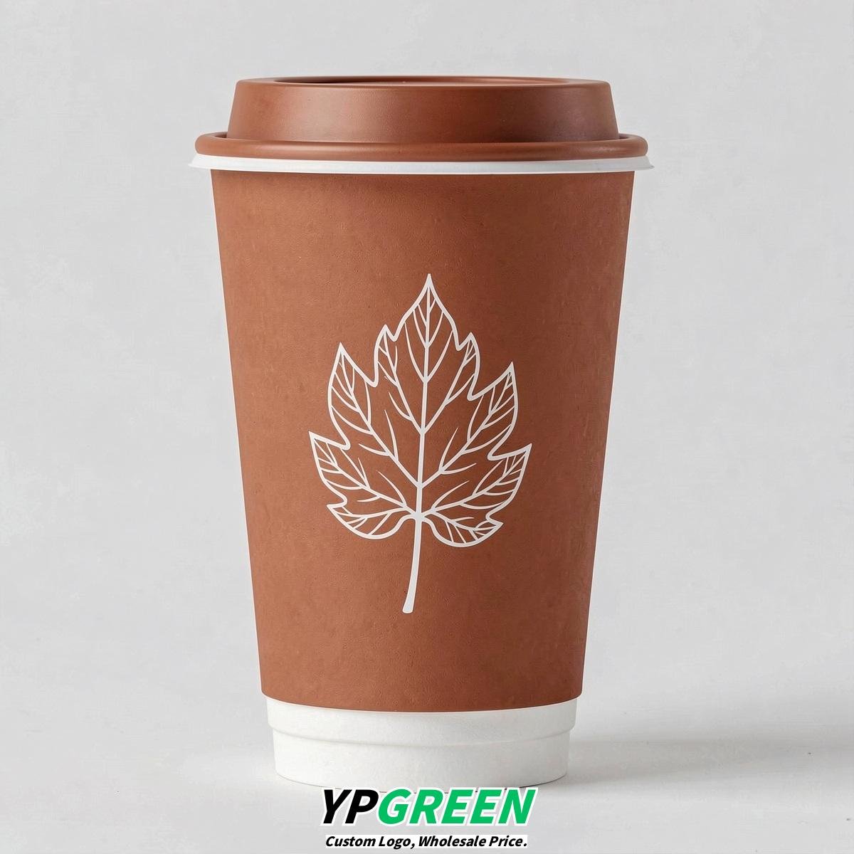 Terracotta Leaves Paper Cups with Lids 8-24oz