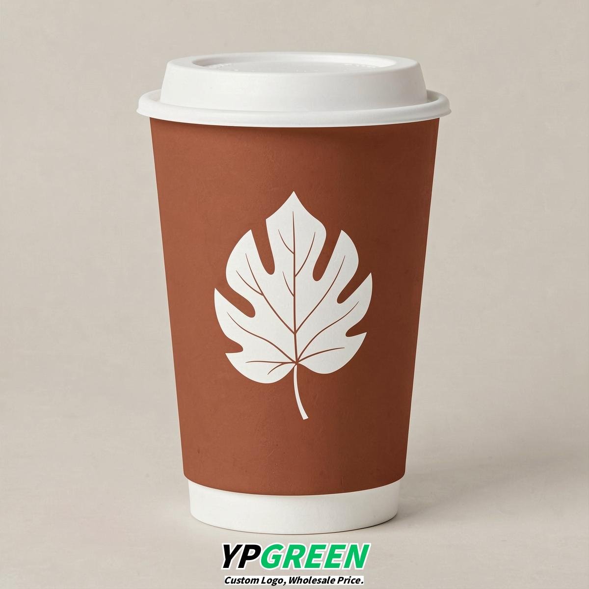 Terracotta Leaves Paper Cups with Lids 8-24oz