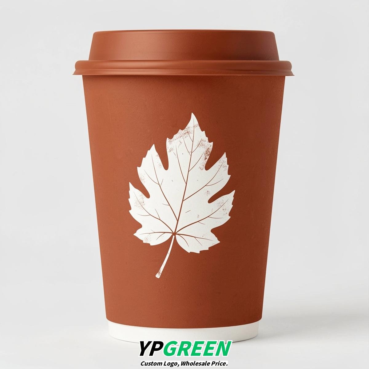 Terracotta Leaves Paper Cups with Lids 8-24oz