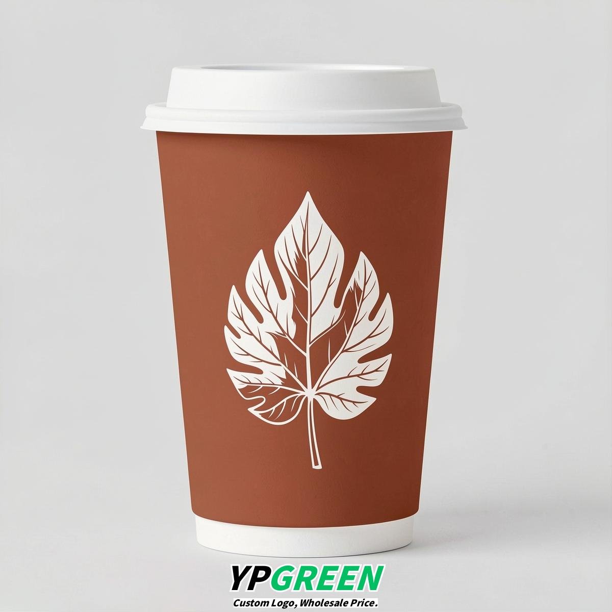 Terracotta Leaves Paper Cups with Lids 8-24oz