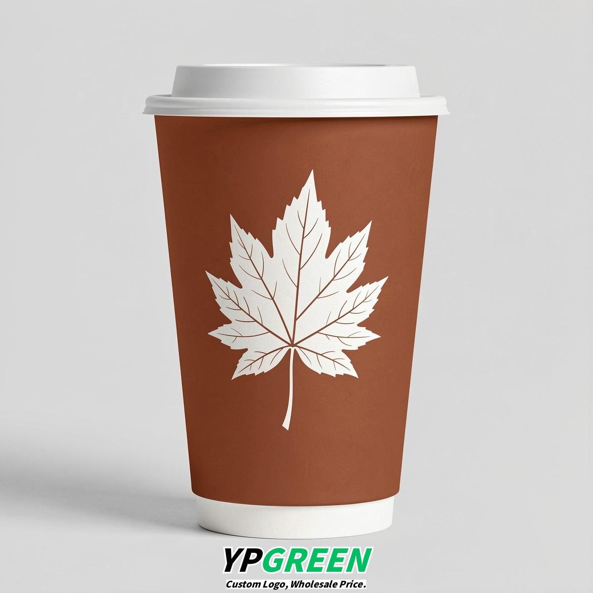 Terracotta Leaves Paper Cups with Lids 8-24oz