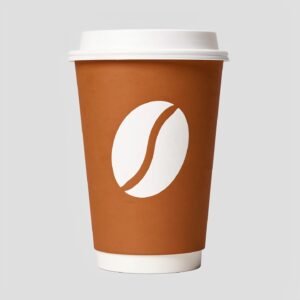 Terracotta Paper Coffee Cups with Coffee Bean Logo & Lids | 12-16oz