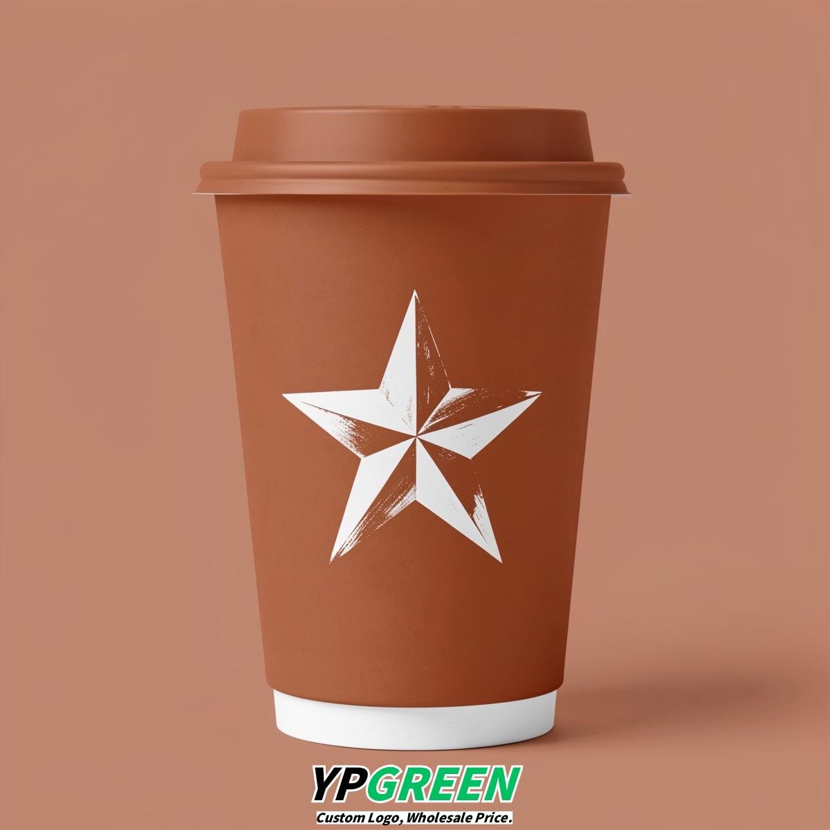 Terracotta Stars Paper Cups with Lids 8-24oz