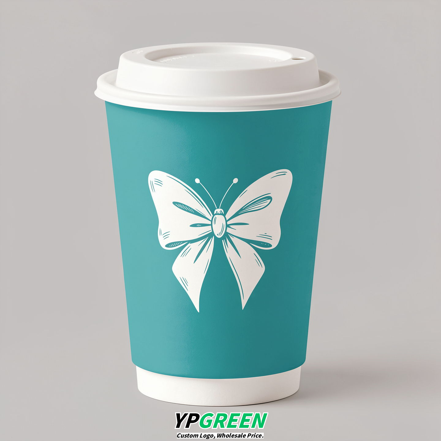 Turquoise Paper Cups with Bow Logo & Lids 8-24oz Turquoise Paper Cups with Bow Logo & Lids 8-24oz