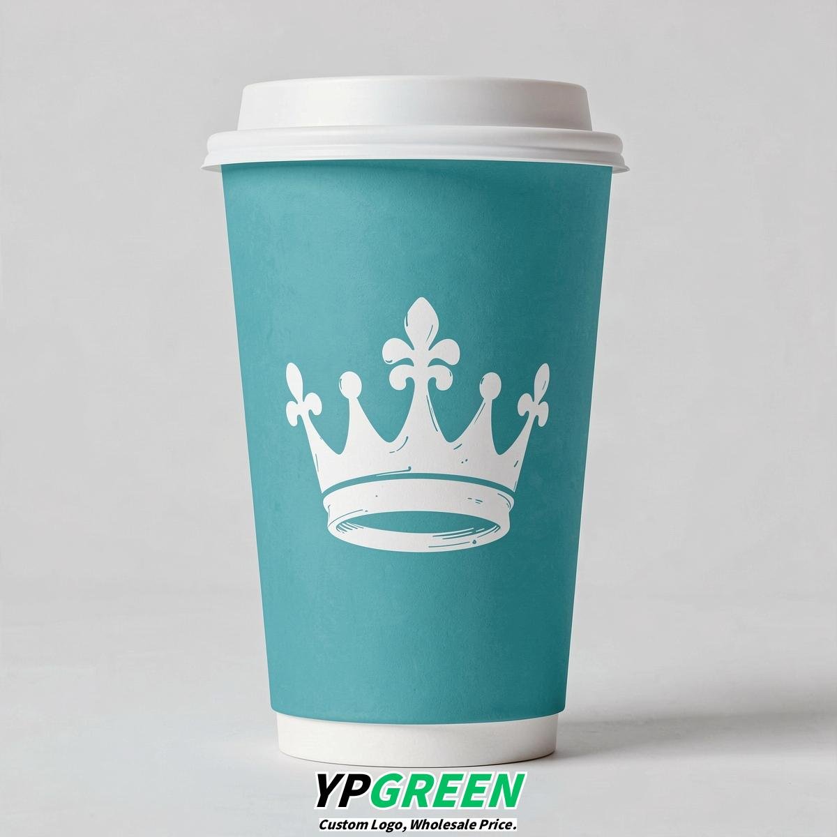 Turquoise Paper Cups with Crown Design 8-24oz