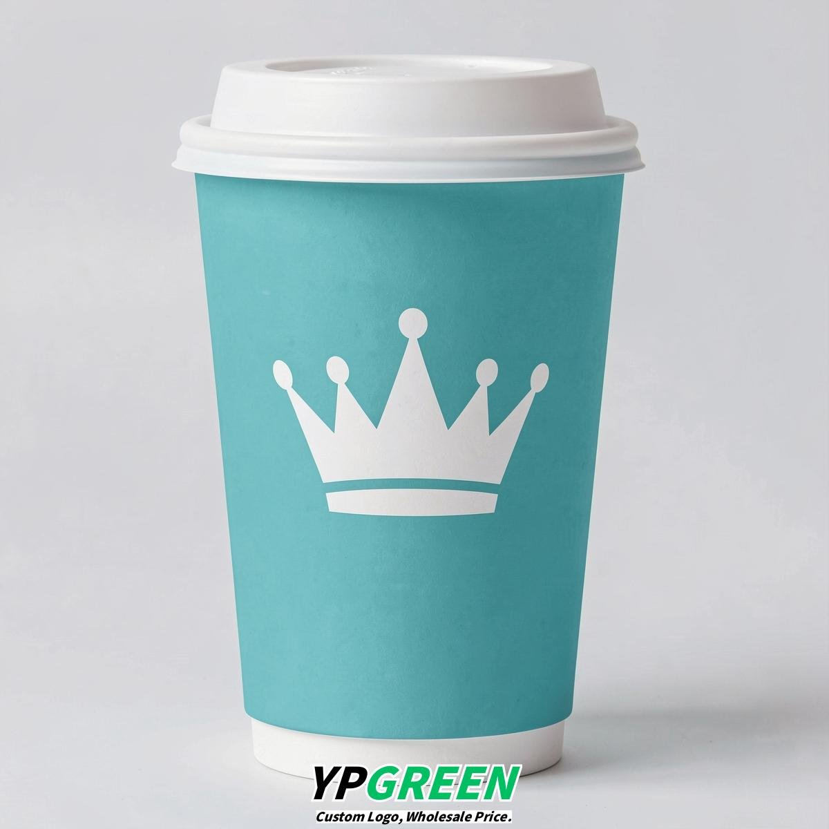 Turquoise Paper Cups with Crown Design 8-24oz