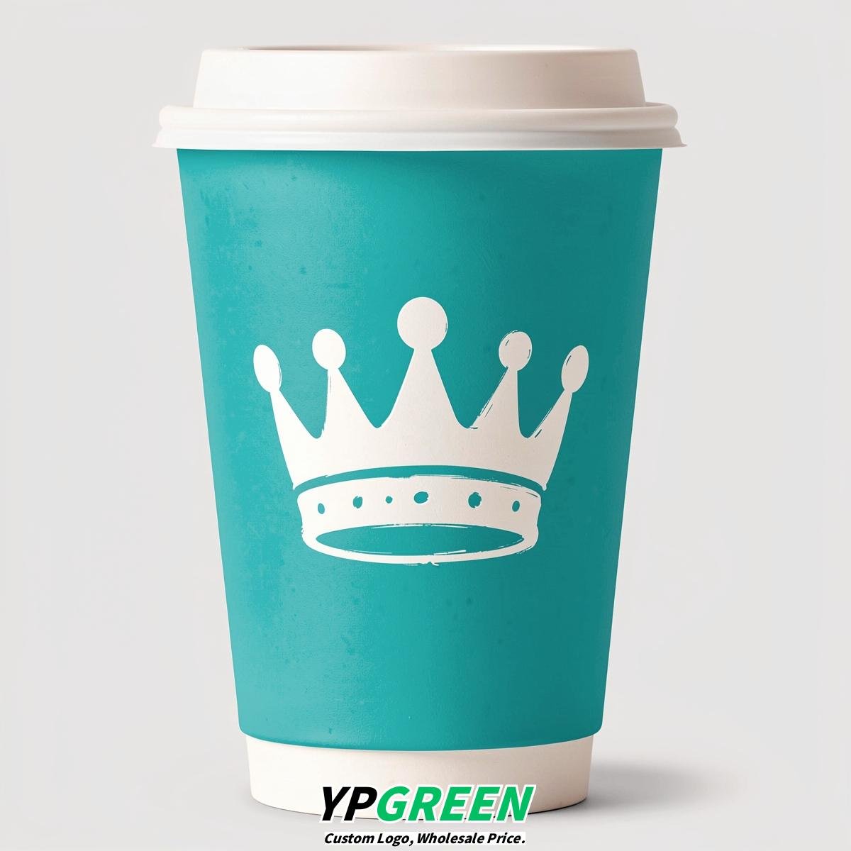 Turquoise Paper Cups with Crown Design 8-24oz