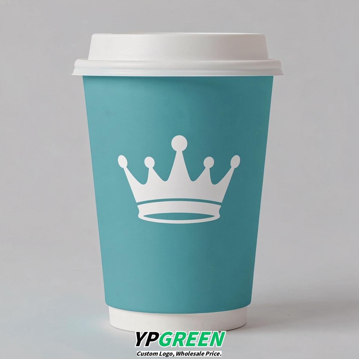 Turquoise Paper Cups with Crown Design 8-24oz