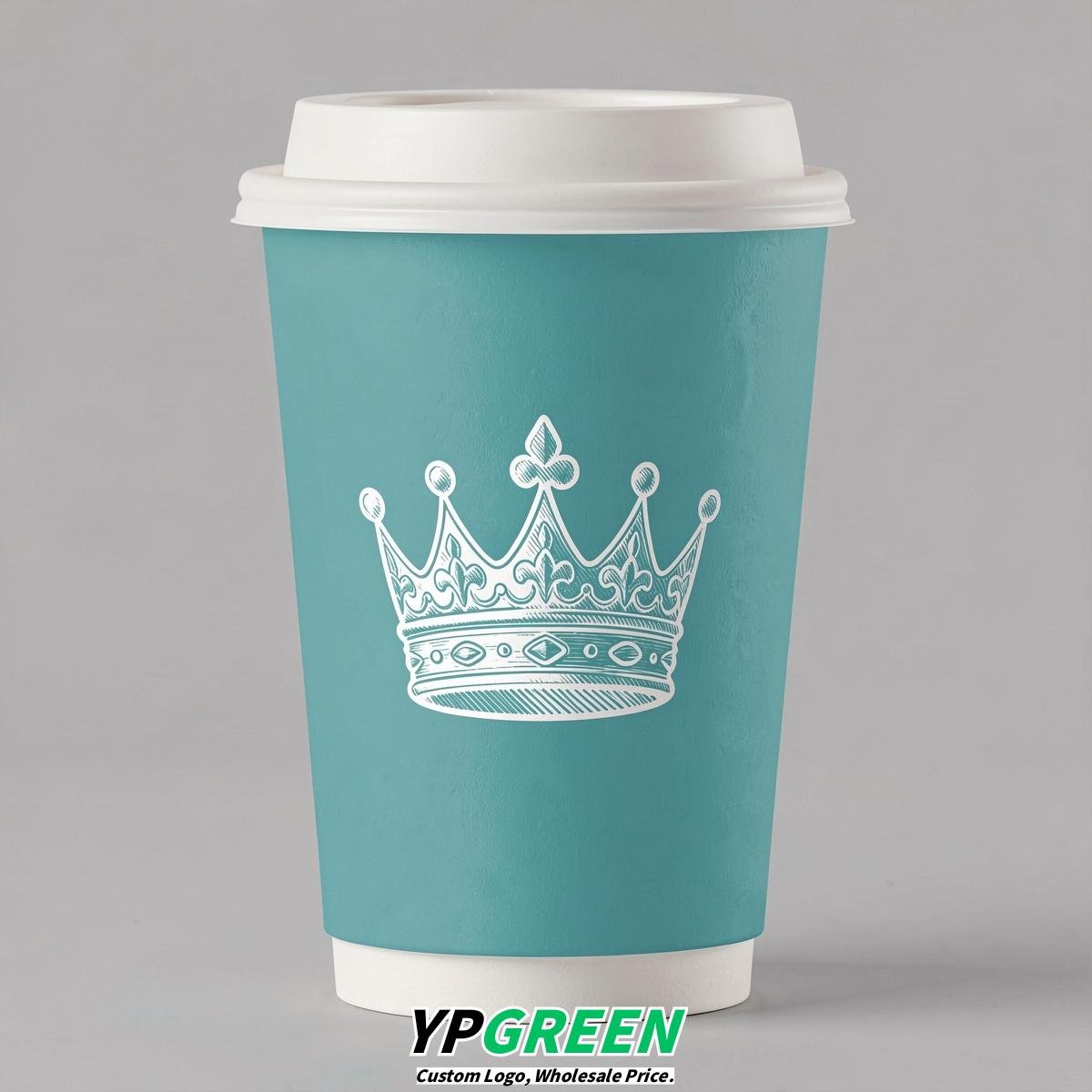 Turquoise Paper Cups with Crown Design 8-24oz