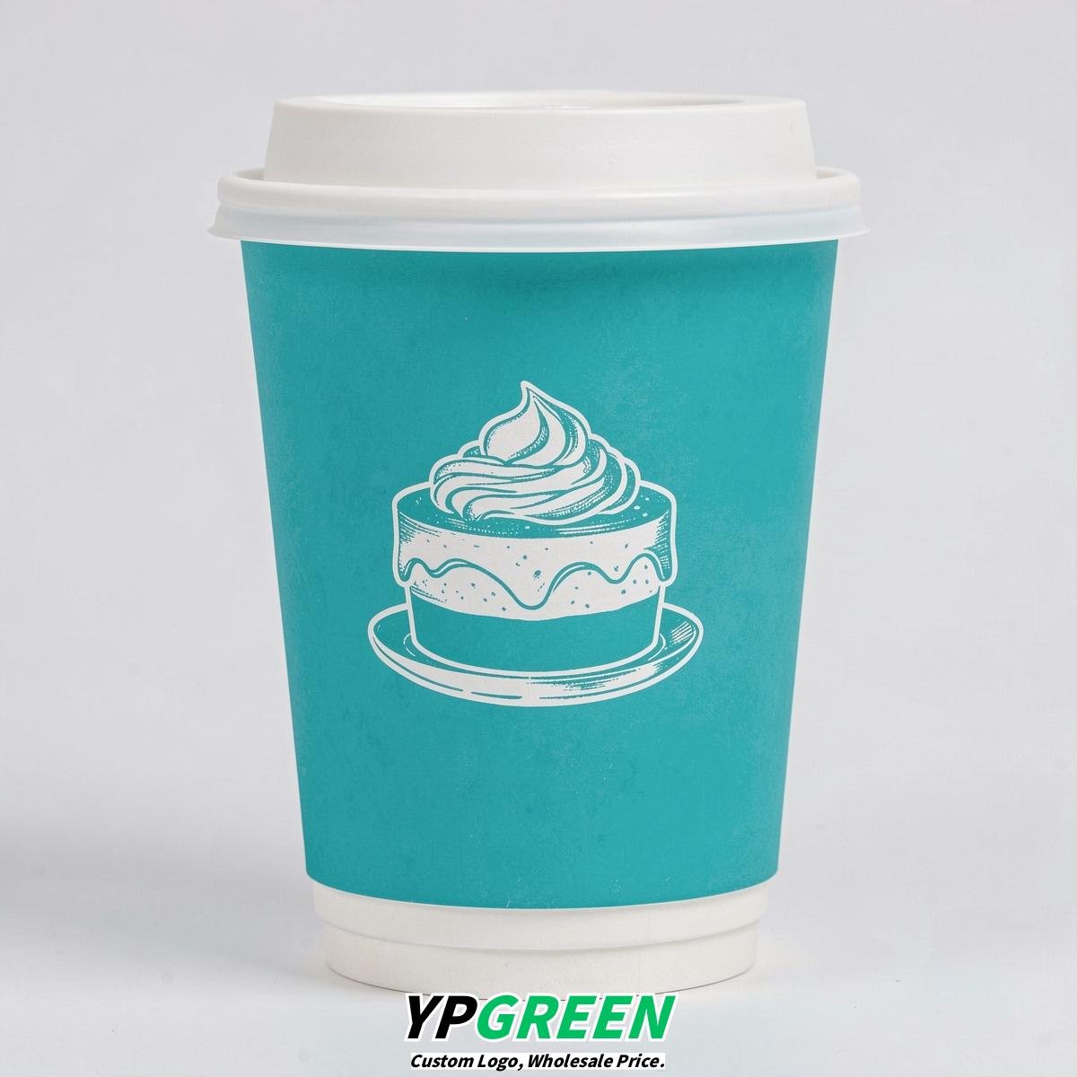 Turquoise Paper Cups with Desserts Design 8-24oz
