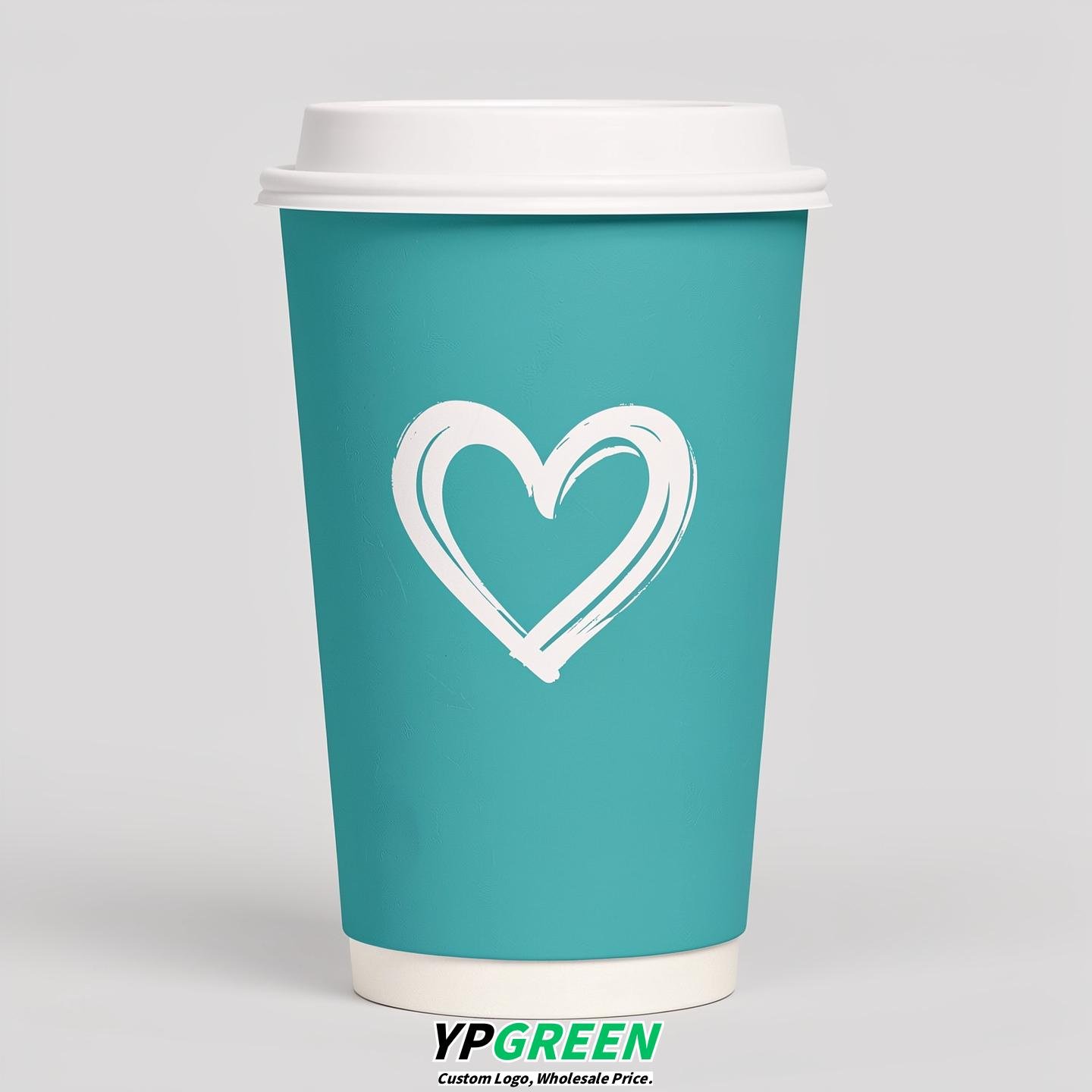 Turquoise Heart Paper Cups with Lids 8-24oz