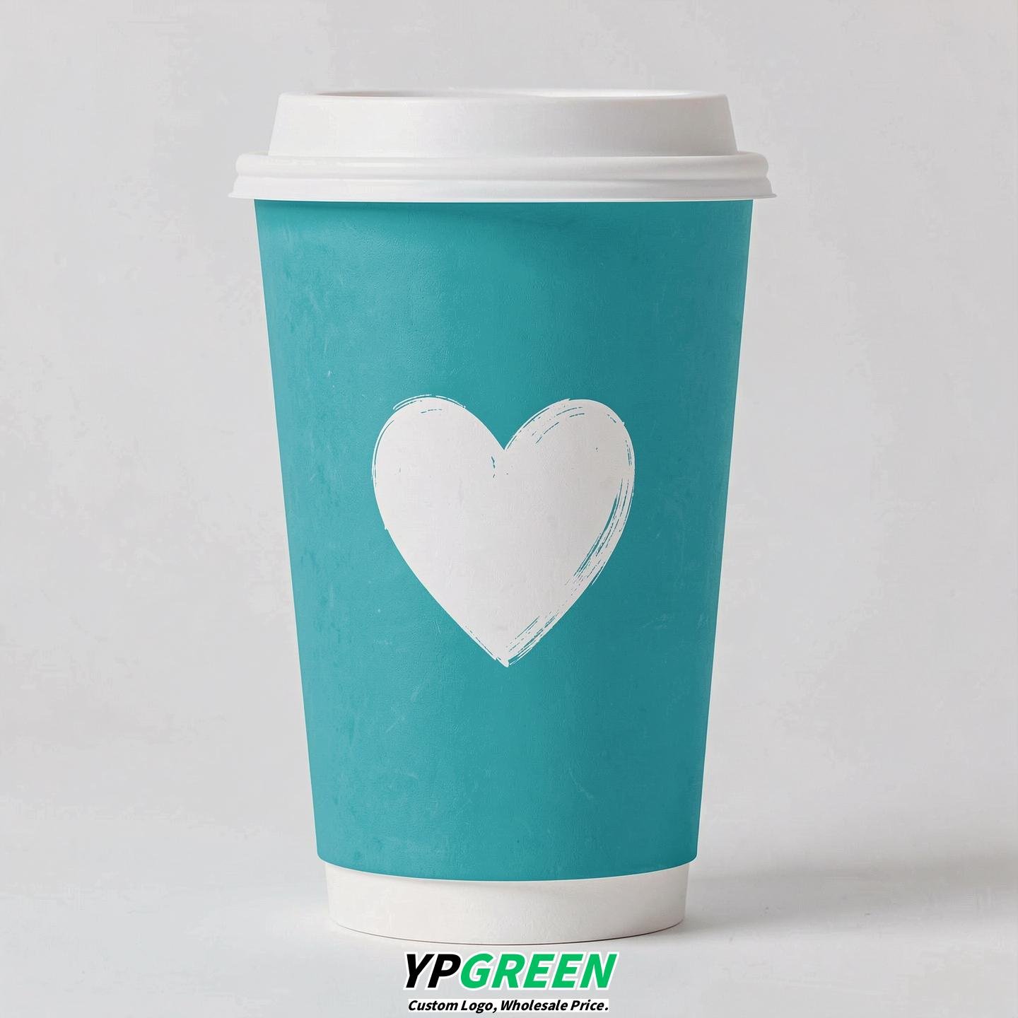 Turquoise Heart Paper Cups with Lids 8-24oz