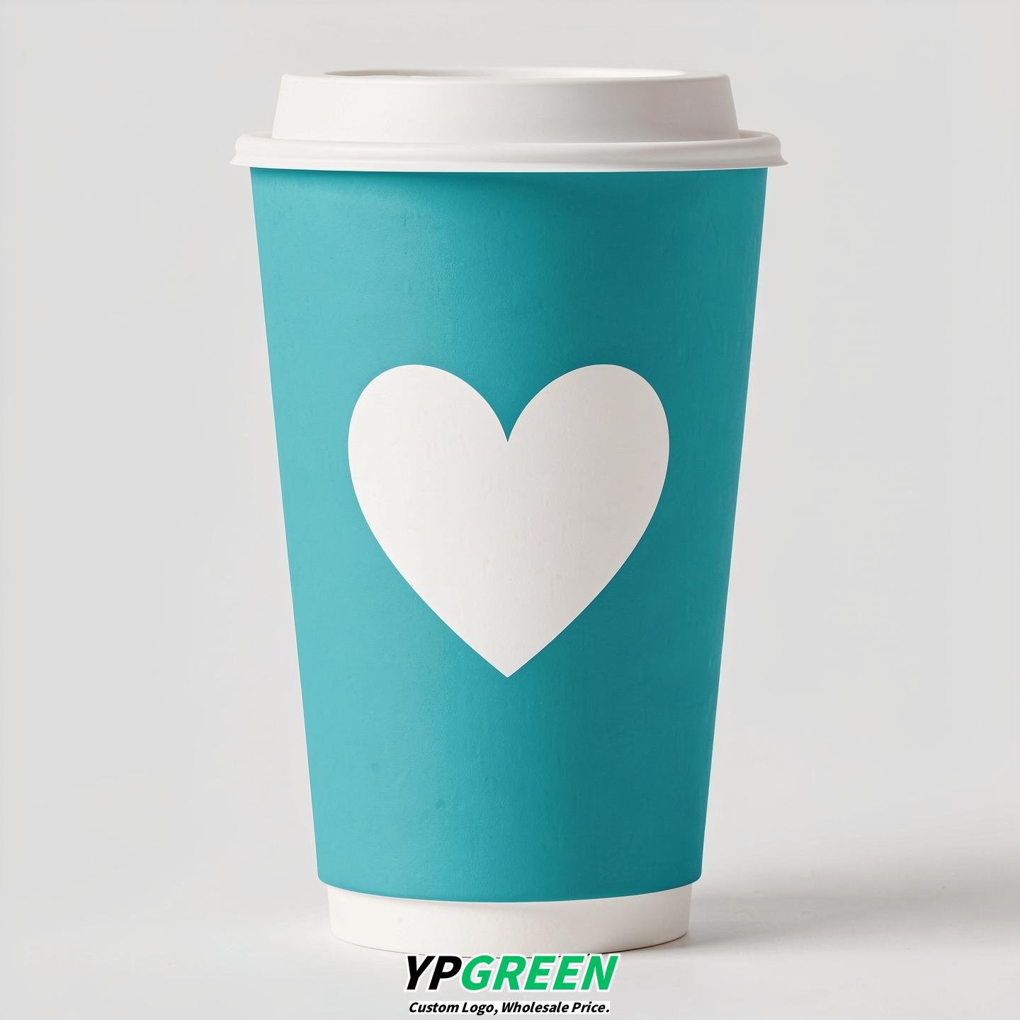 Turquoise Heart Paper Cups with Lids 8-24oz
