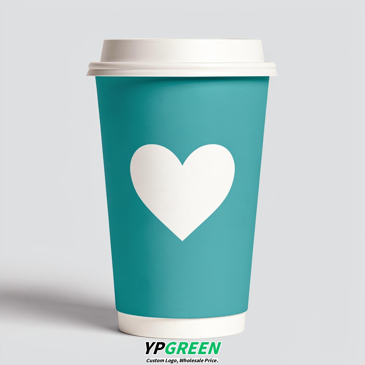 Turquoise Heart Paper Cups with Lids 8-24oz