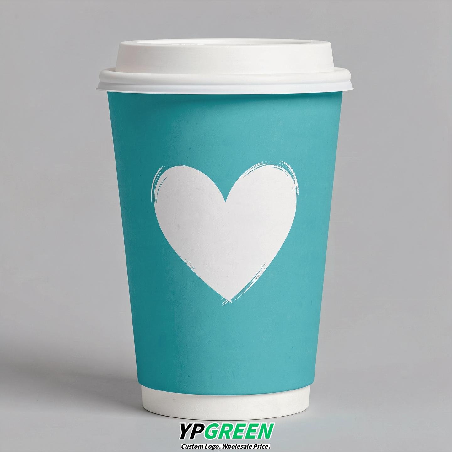 Turquoise Heart Paper Cups with Lids 8-24oz Turquoise Heart Paper Cups with Lids 8-24oz