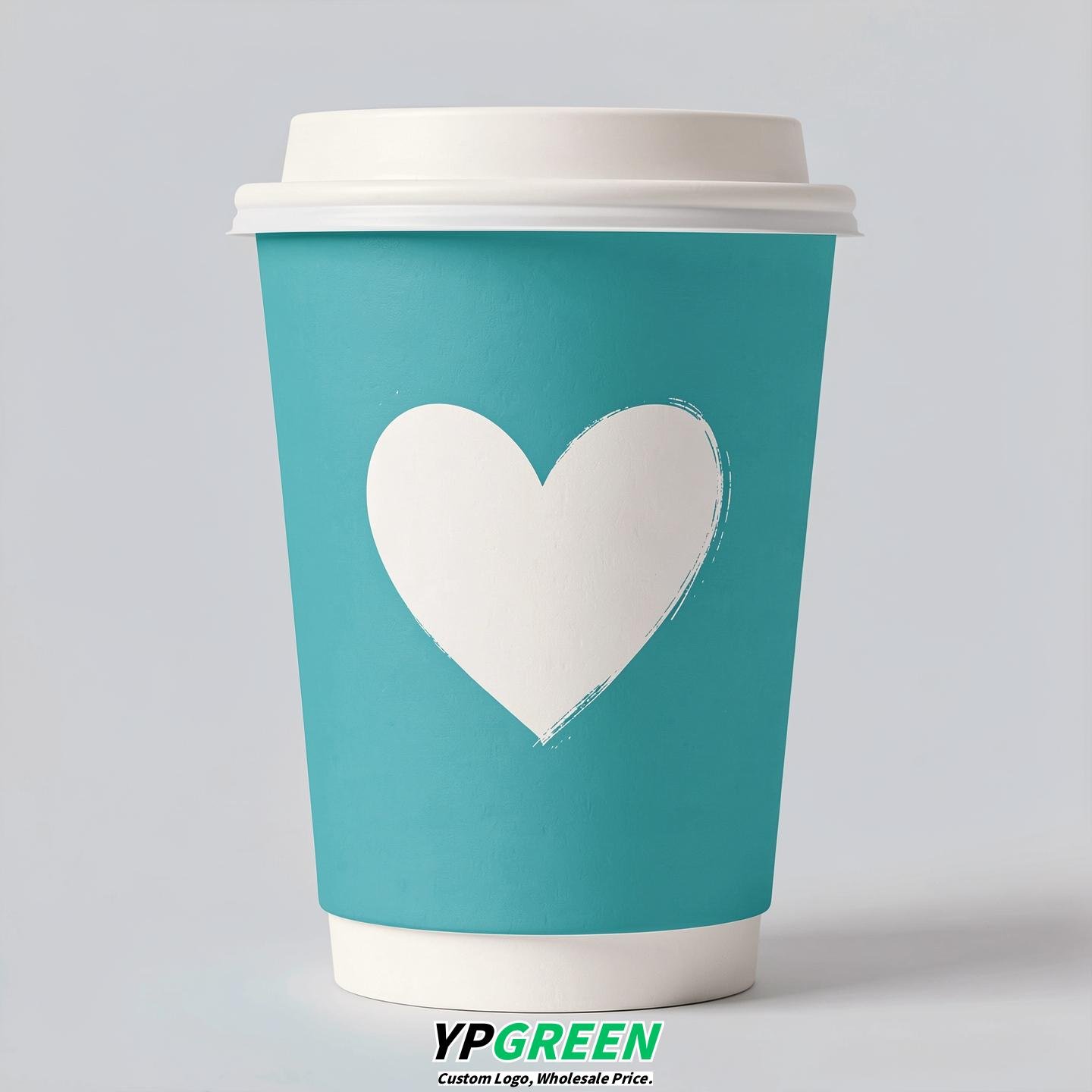 Turquoise Heart Paper Cups with Lids 8-24oz