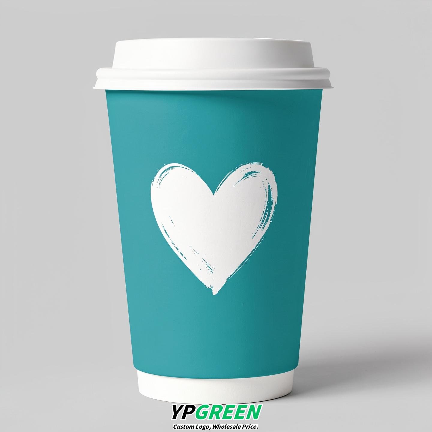 Turquoise Heart Paper Cups with Lids 8-24oz
