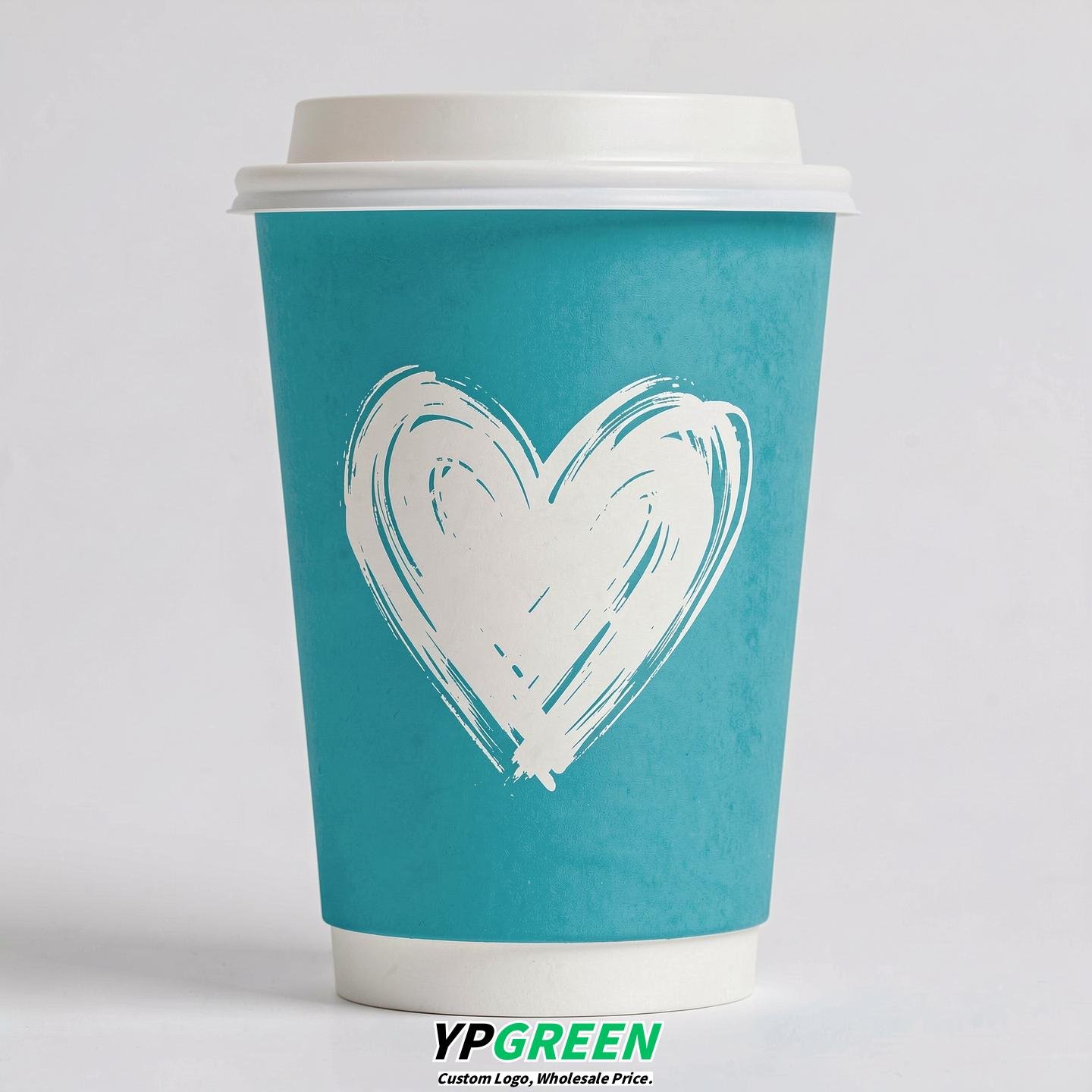 Turquoise Heart Paper Cups with Lids 8-24oz