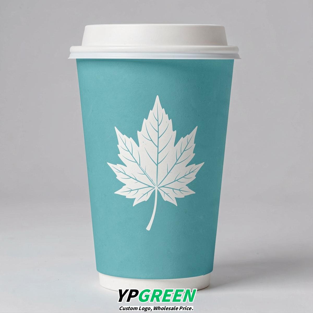 Turquoise Leaves Paper Cups with Lids 8-24oz