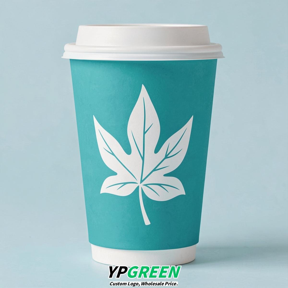 Turquoise Leaves Paper Cups with Lids 8-24oz