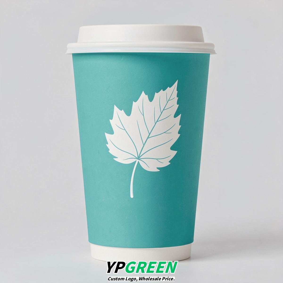 Turquoise Leaves Paper Cups with Lids 8-24oz
