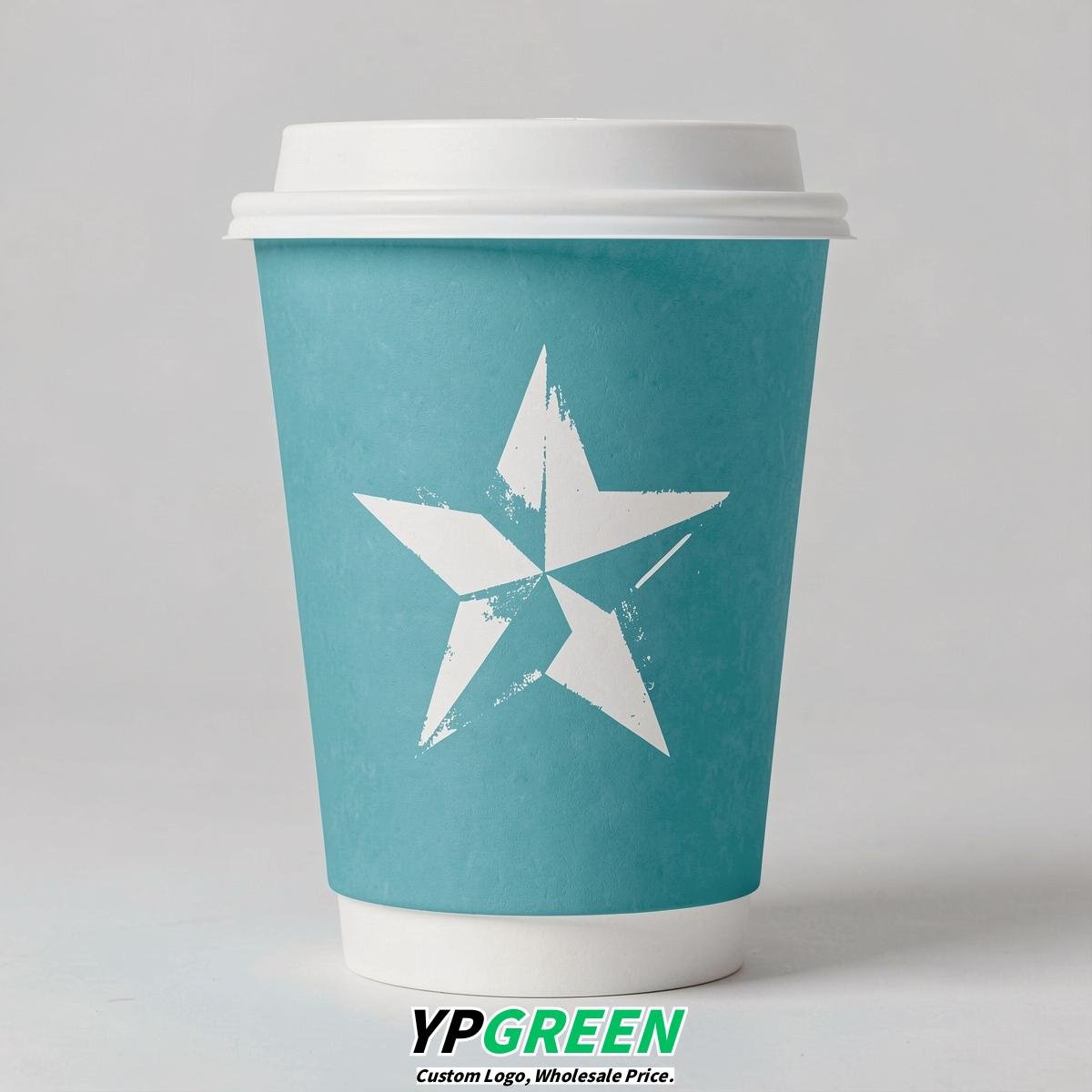 Turquoise Stars Paper Cups with Lids 8-24oz