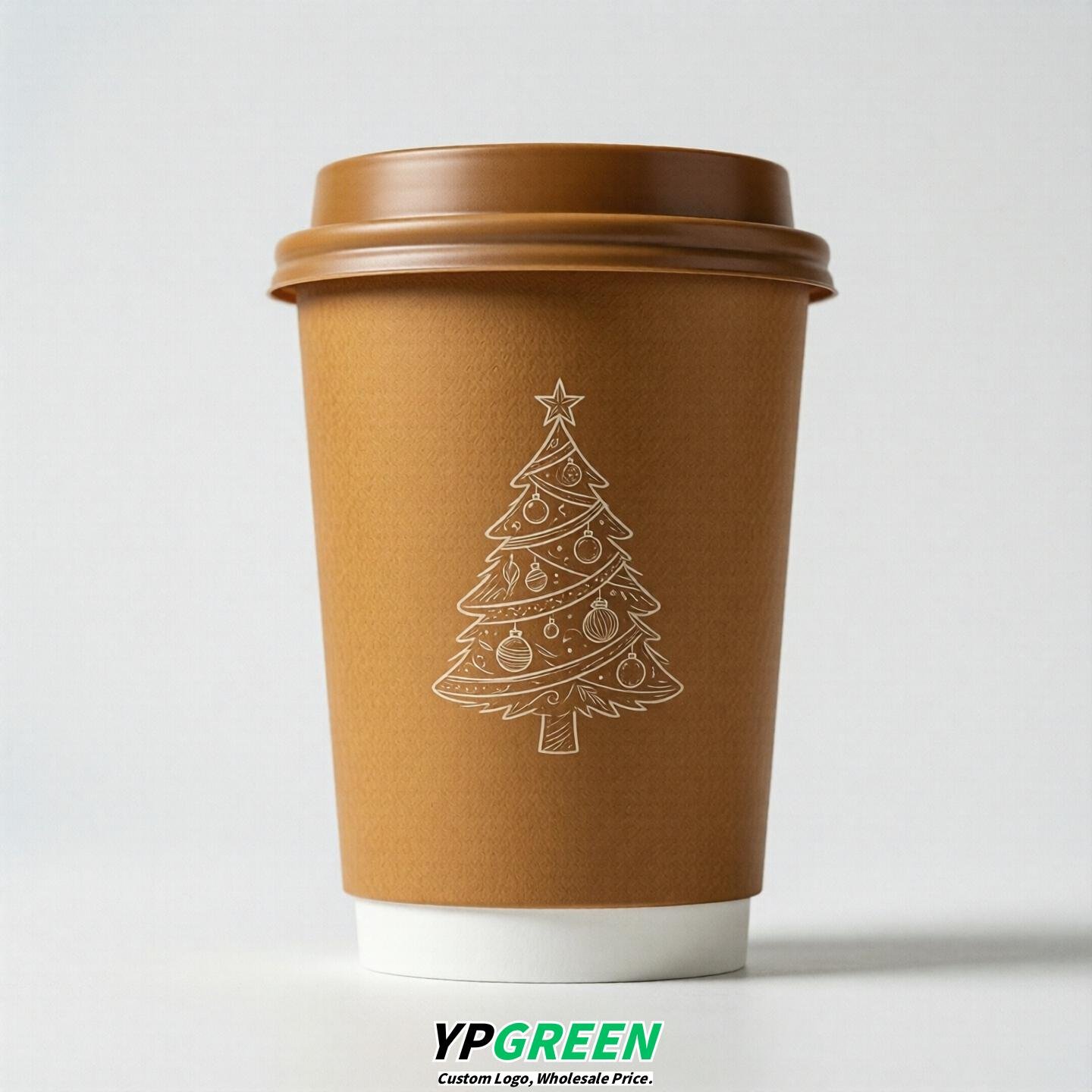 Amber Paper Cups with Christmas Design 8-24oz