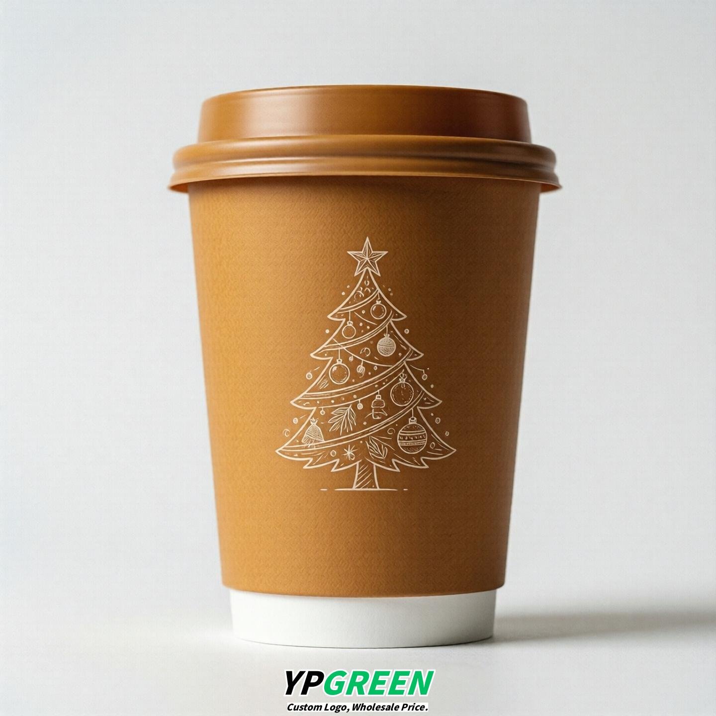 Amber Paper Cups with Christmas Design 8-24oz