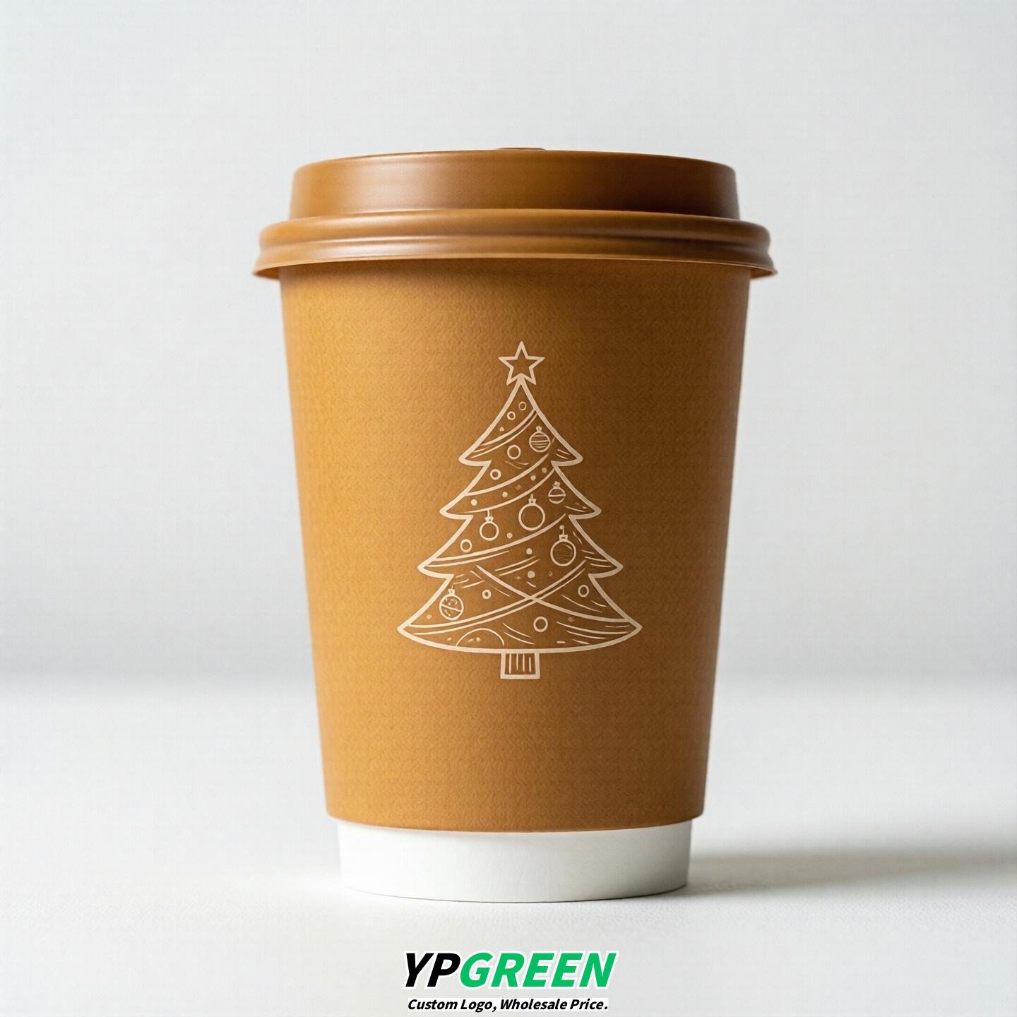 Amber Paper Cups with Christmas Design 8-24oz