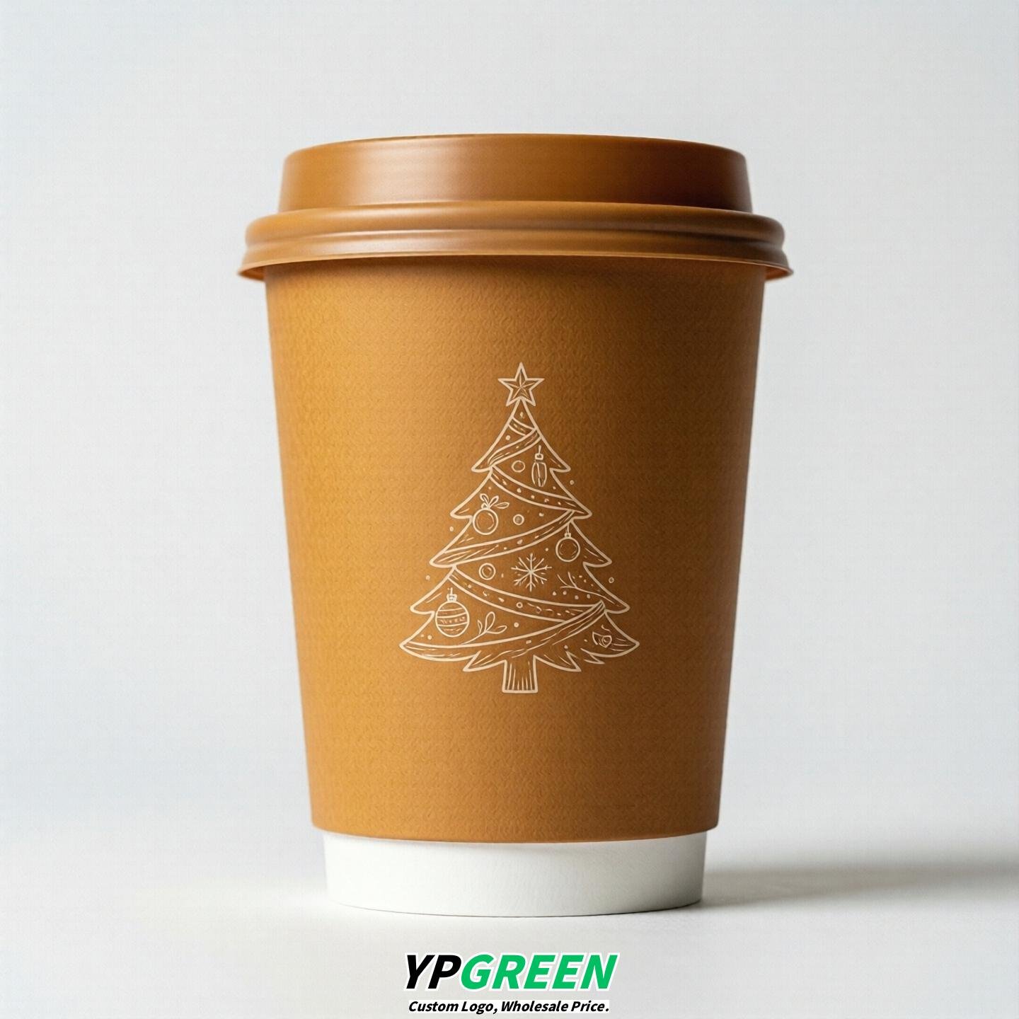 Amber Paper Cups with Christmas Design 8-24oz