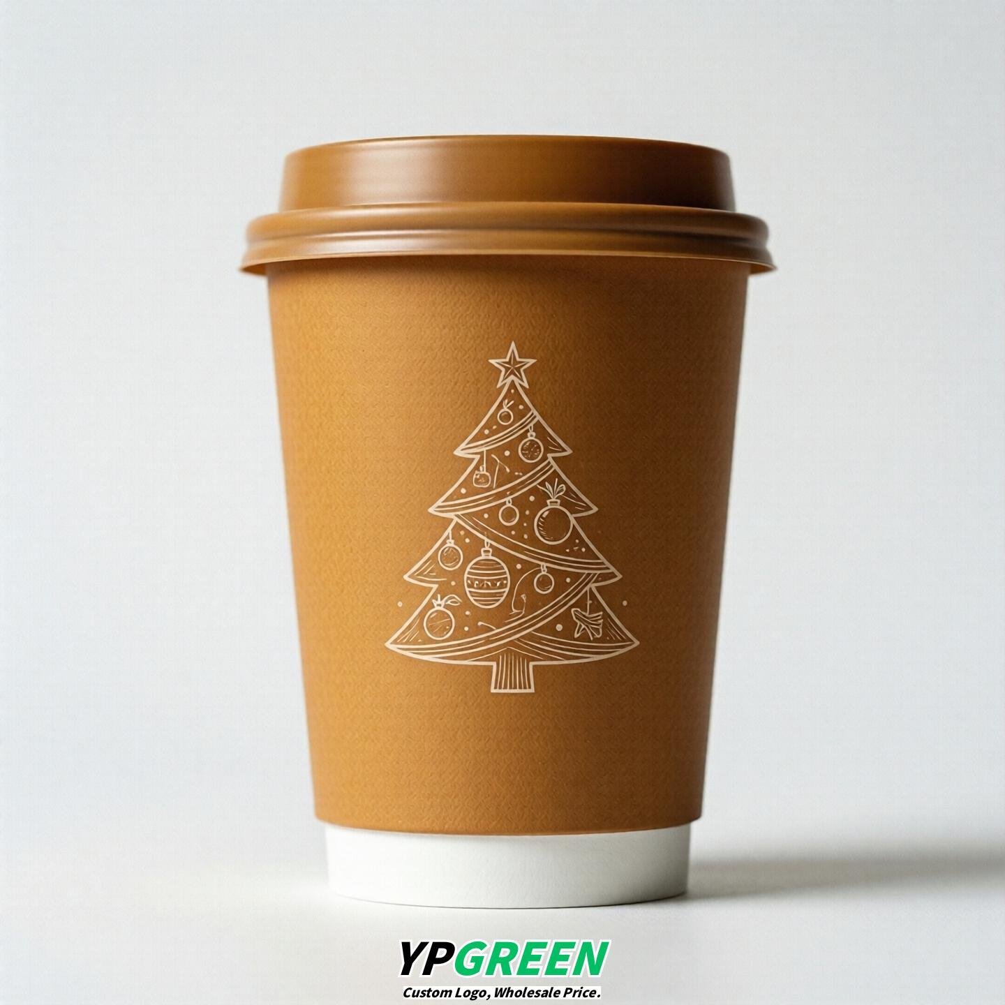Amber Paper Cups with Christmas Design 8-24oz