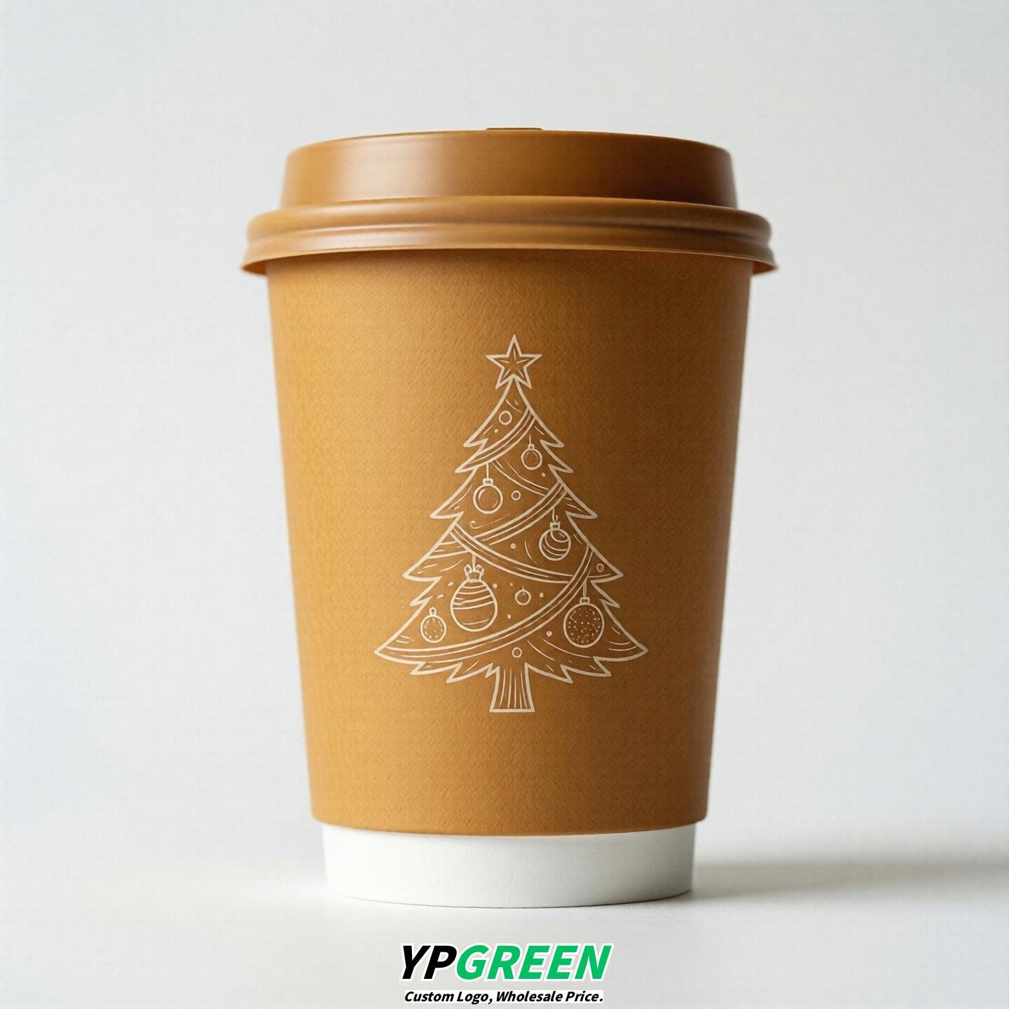 Amber Paper Cups with Christmas Design 8-24oz