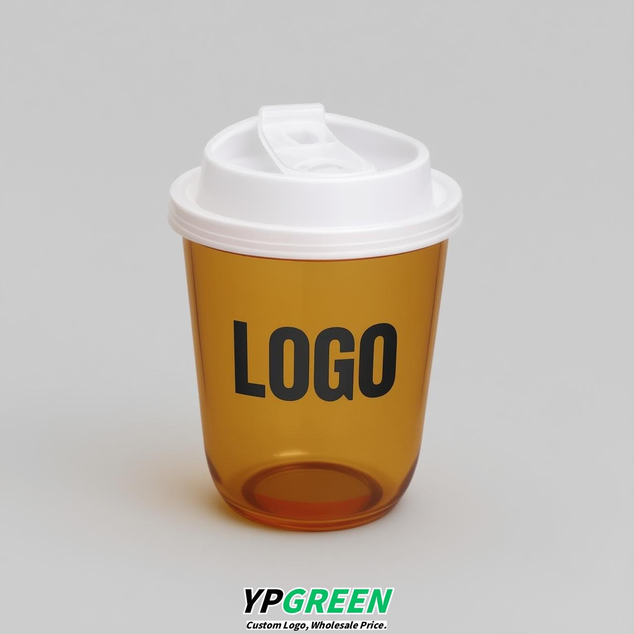 Amber U Shape Cups with Lid - Custom Logo PP & PET Plastic Disposable