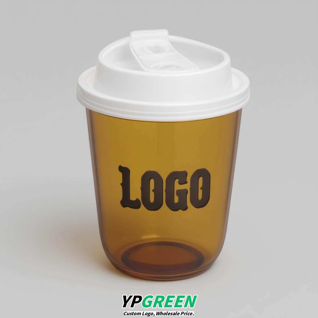 Amber U Shape Cups with Lid - Custom Logo PP & PET Plastic Disposable
