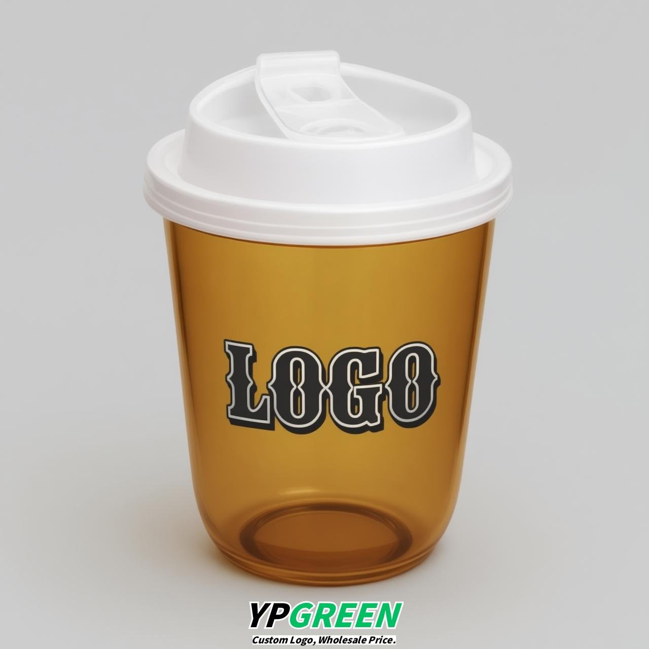 Amber U Shape Cups with Lid - Custom Logo PP & PET Plastic Disposable