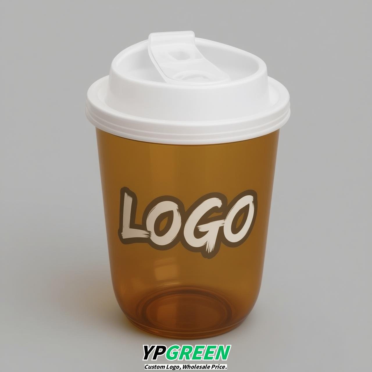 Amber U Shape Cups with Lid - Custom Logo PP & PET Plastic Disposable