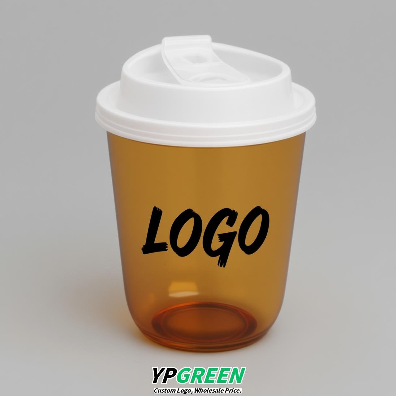 Amber U Shape Cups with Lid - Custom Logo PP & PET Plastic Disposable
