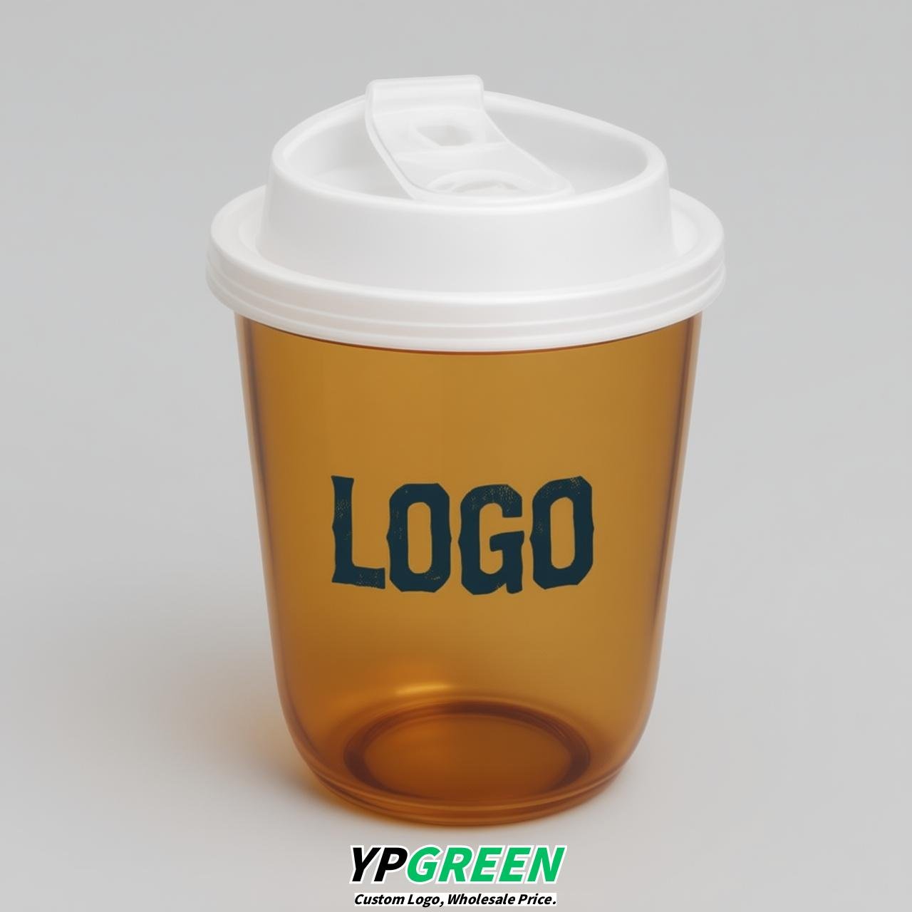 Amber U Shape Cups with Lid - Custom Logo PP & PET Plastic Disposable