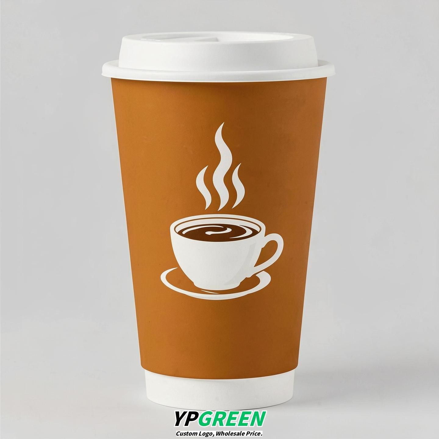 Amber Hot Coffee Icon Paper Cups - Disposable Steaming Coffee Design