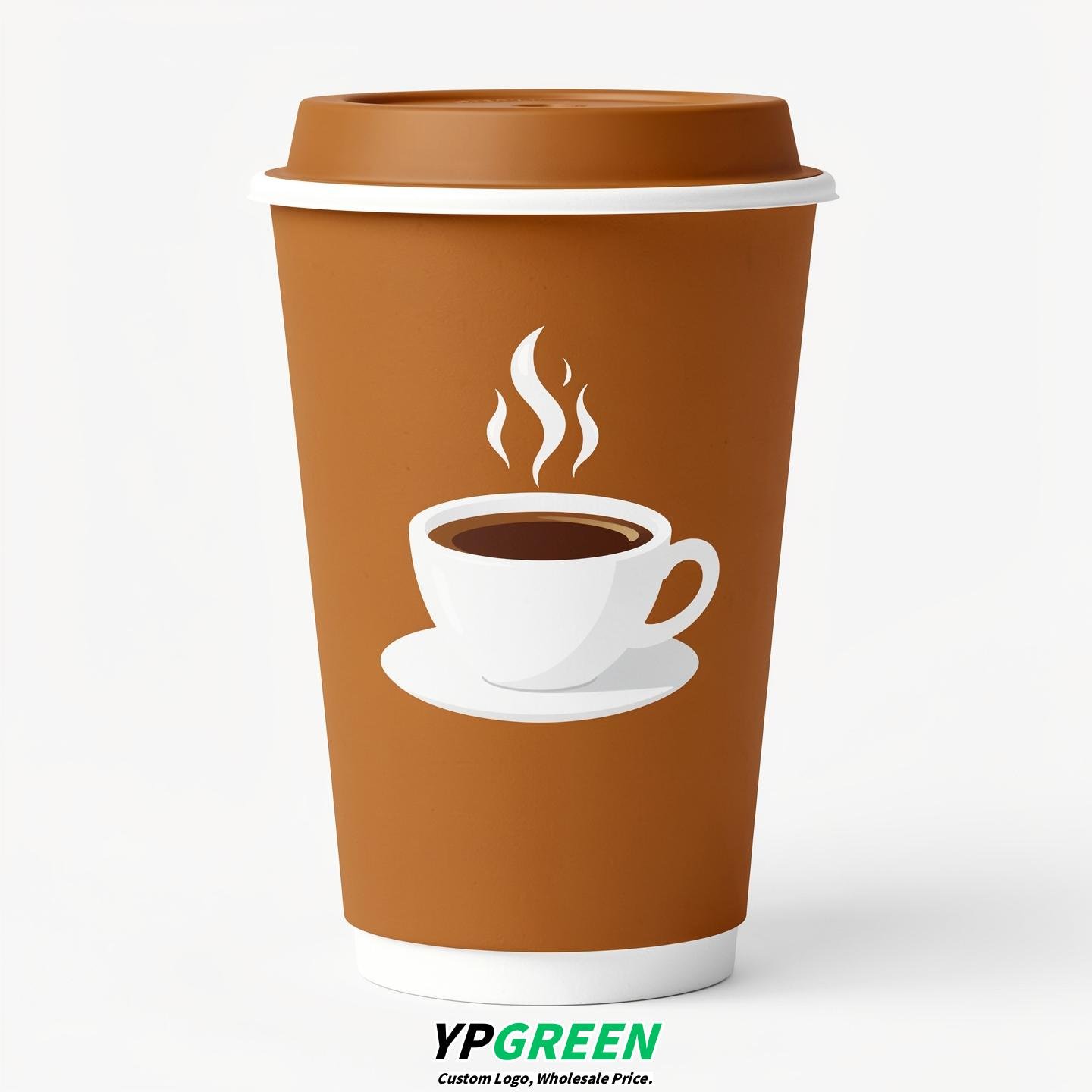 Amber Hot Coffee Icon Paper Cups - Disposable Steaming Coffee Design