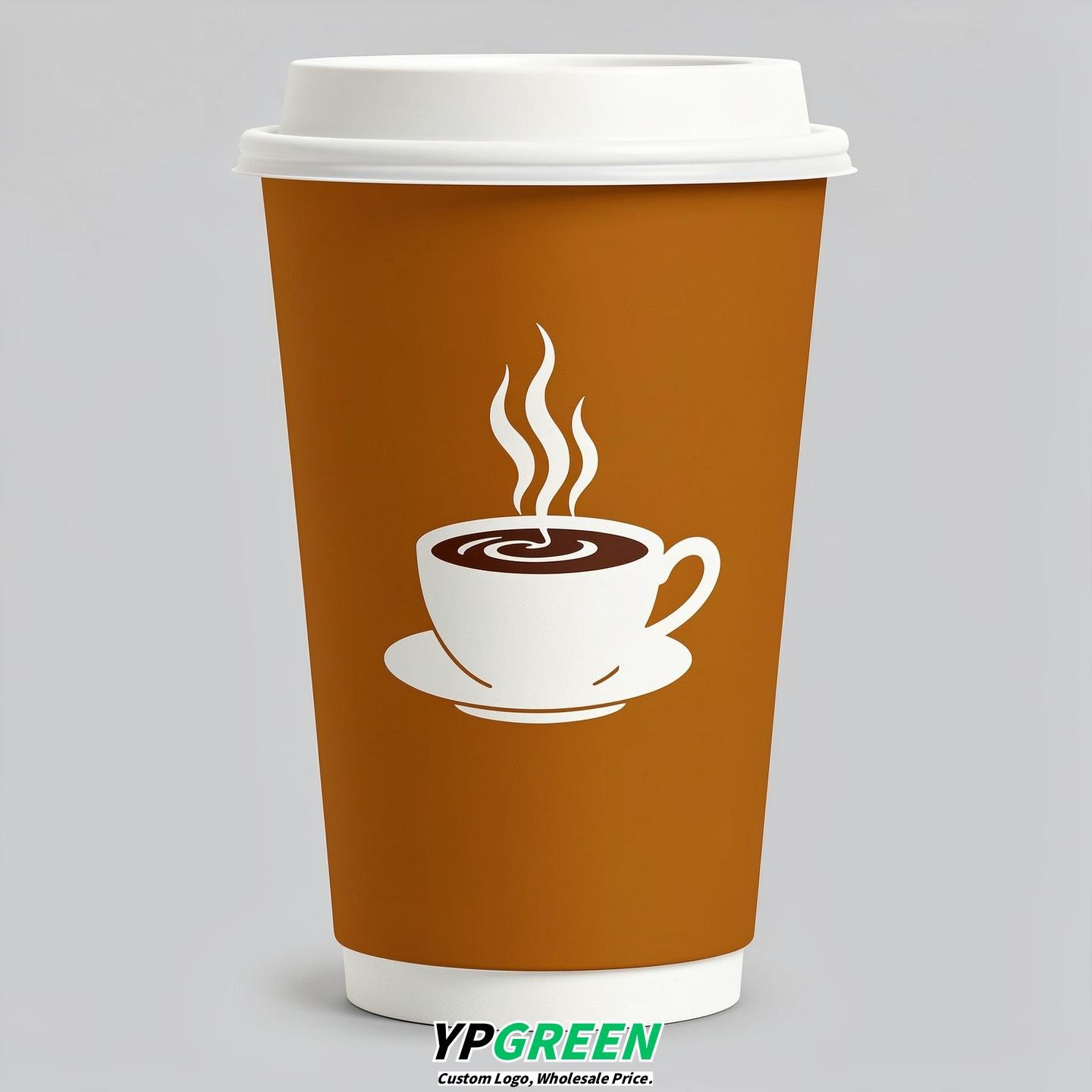Amber Hot Coffee Icon Paper Cups - Disposable Steaming Coffee Design