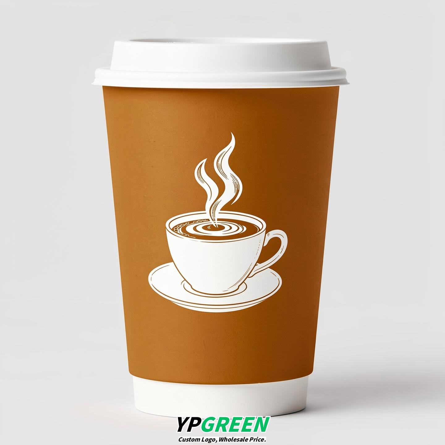 Amber Hot Coffee Icon Paper Cups - Disposable Steaming Coffee Design