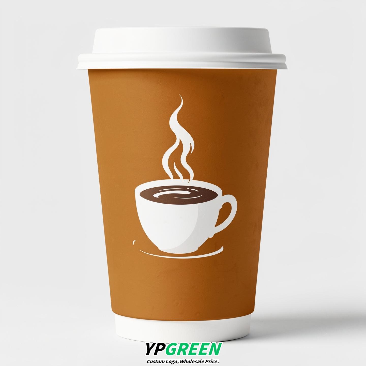Amber Hot Coffee Icon Paper Cups - Disposable Steaming Coffee Design
